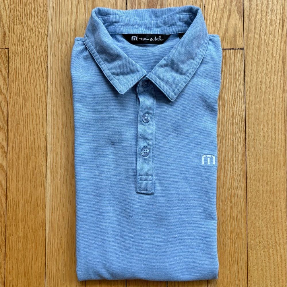 Travis Mathew Men’s Short Sleeve Performance Polo Shirt Medium Light Blue White